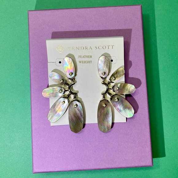 NWT Kendra Scott Ashlyn Mother Of Pearl Earrings Iridescent Brown + 14K Gold plt - Picture 7 of 9